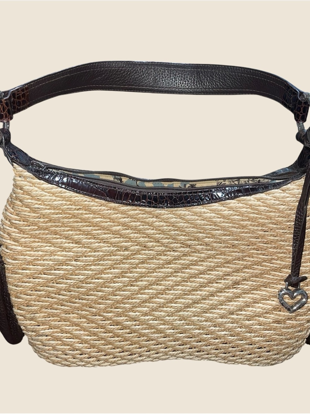 Brighton Woven Straw and Leather Hobo Bag